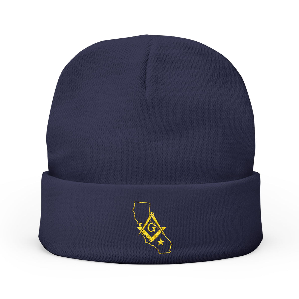 Master Mason Blue Lodge Beanie - Knit Embroidery Gold Square & Compass G California Mason - Bricks Masons