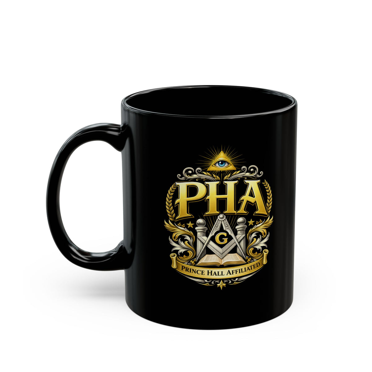Master Mason Blue Lodge Mug - PHA Square & Compass G & Eye - Bricks Masons