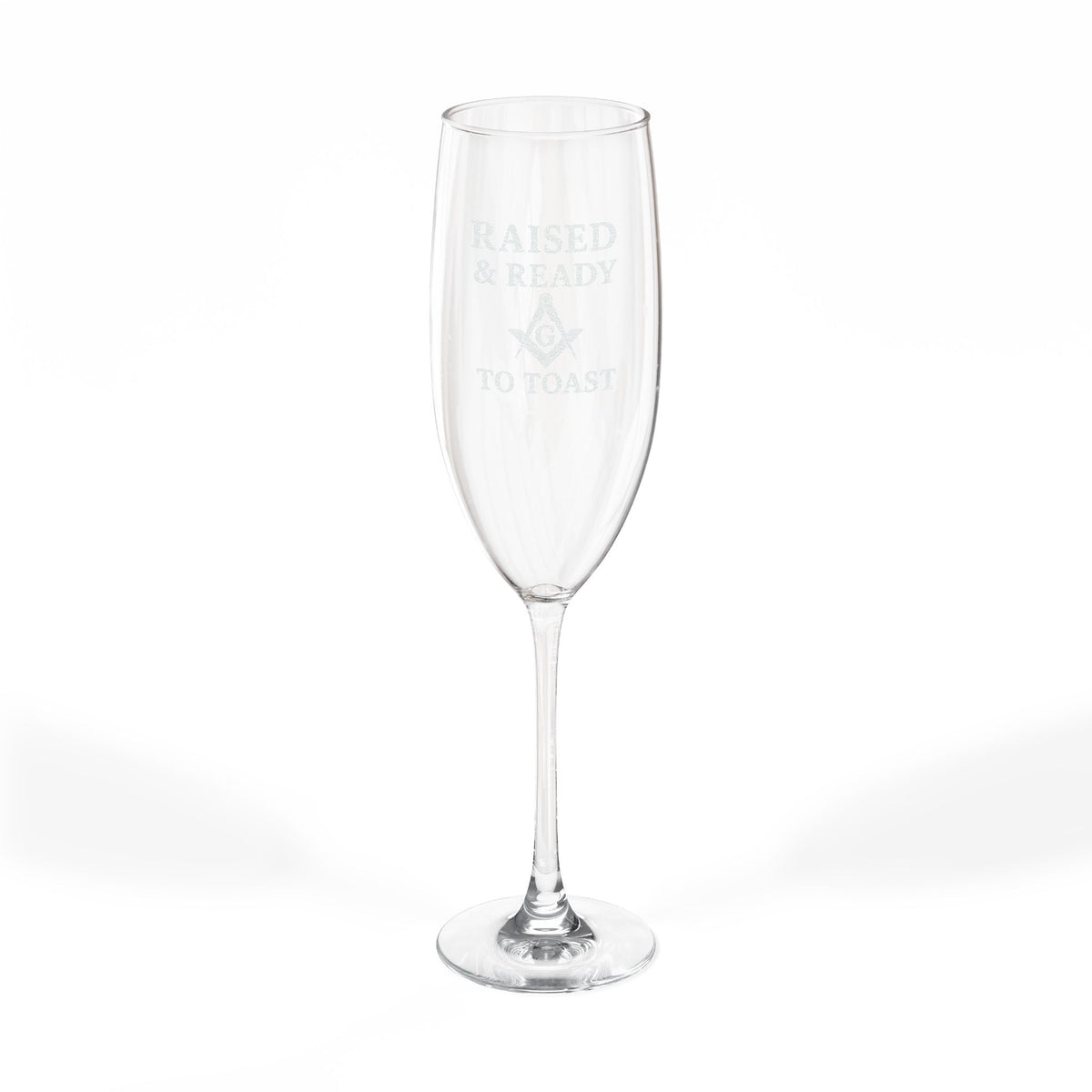 Master Mason Blue Lodge Champagne Flute - Raised and Ready To Toast with S&C G