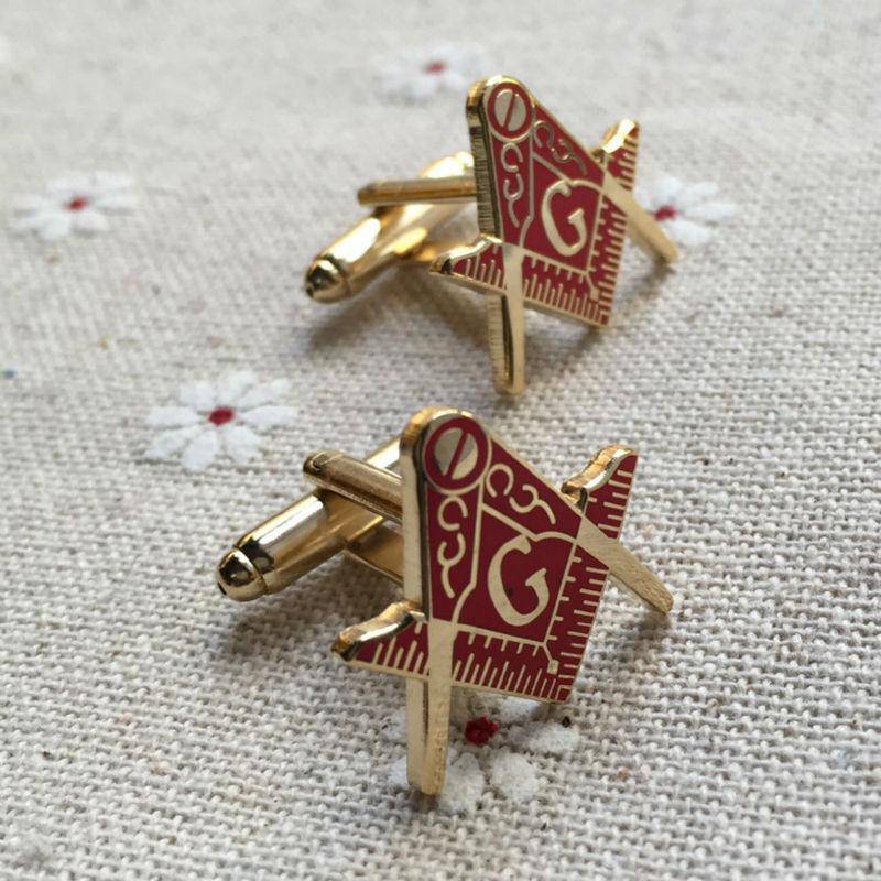 Master Mason Blue Lodge Cufflink - Red Square & Compass - Bricks Masons