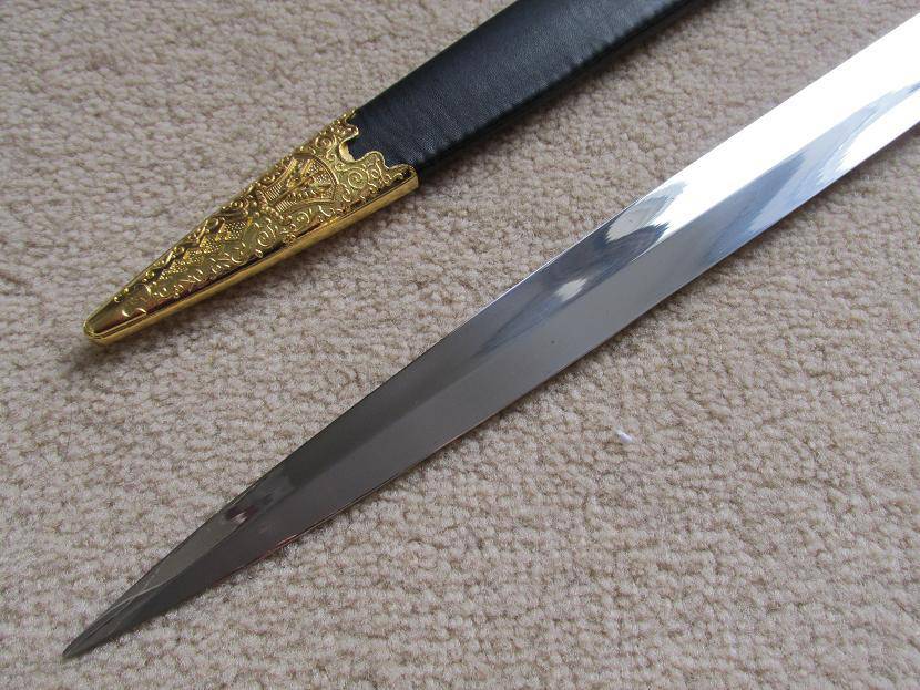 Fellowcraft Blue Lodge Sword - Square Compass Gold Ceremonial Knife W/ Sheath 25.3" - Bricks Masons