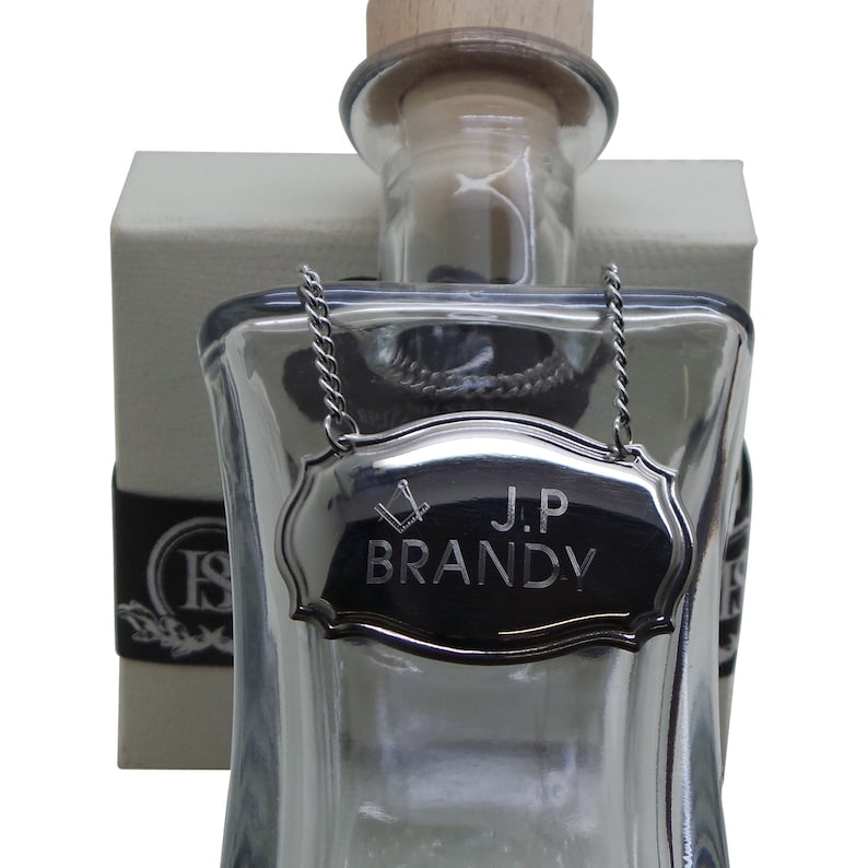 Master Mason Blue Lodge Bottle Tag Label - Engraved with Chain Silver - Bricks Masons