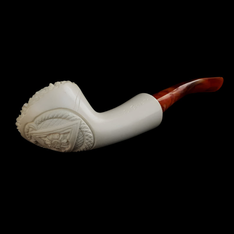 Masonic Meerschaum Pipe - Wax Coating With Fitted Case - Bricks Masons
