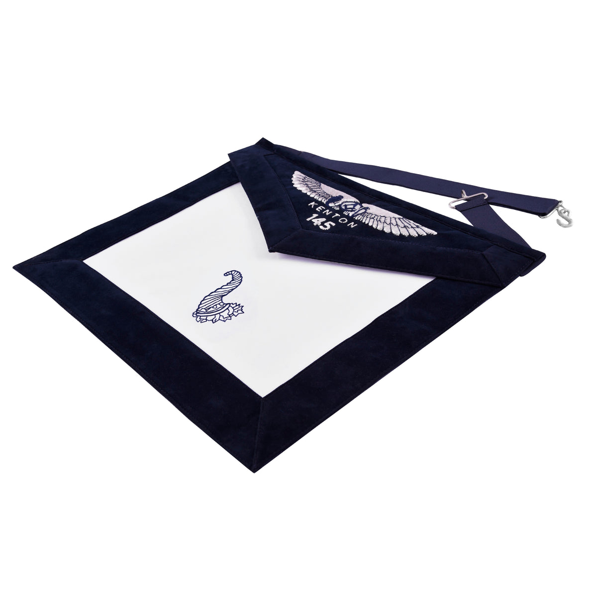 Junior Steward Blue Lodge Officer Apron - Kenton Lodge Navy Velvet With Silver Embroidery Thread - Bricks Masons