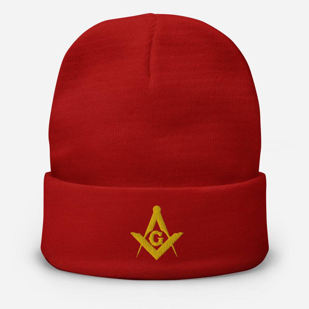 Master Mason Blue Lodge Beanie - Square and Compass G Golden Embroidery - Bricks Masons
