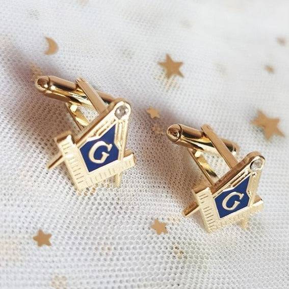 Master Mason Blue Lodge Cufflink - Square & Compass G - Bricks Masons