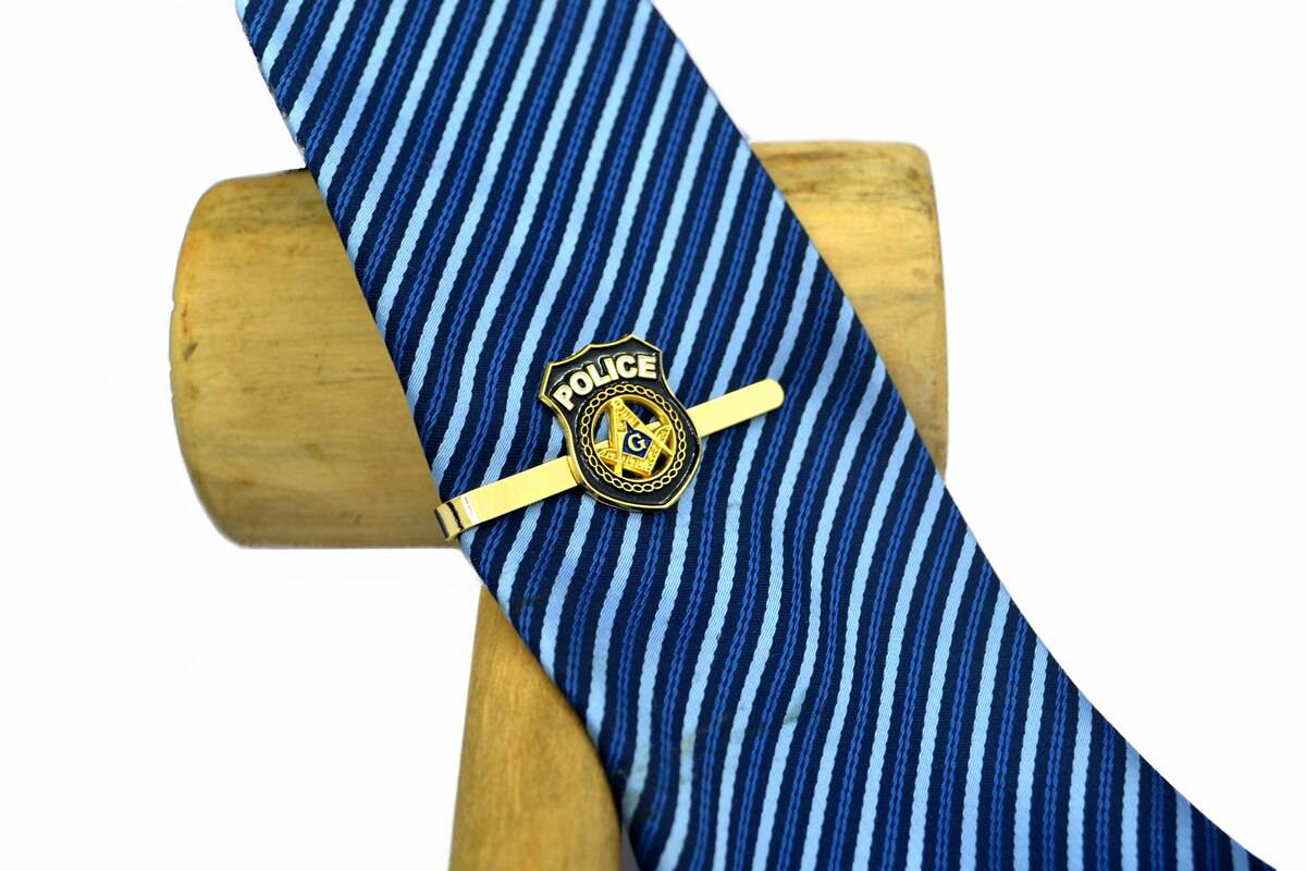 Master Mason Blue Lodge Tie Bar - Police Square & Compass G (Black & Gold) - Bricks Masons