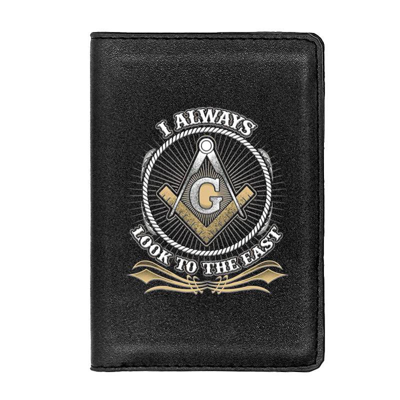 Master Mason Blue Lodge Wallet - I Always Look To The East PU Leather Black/Brown - Bricks Masons