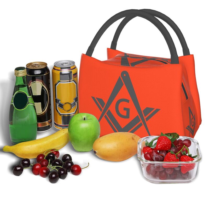 Master Mason Blue Lodge Lunch Bag - Square and Compass G Red Thermal Insulated - Bricks Masons