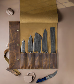 Professional 5-Slot Leather Knife Roll (1) - Bricks Masons