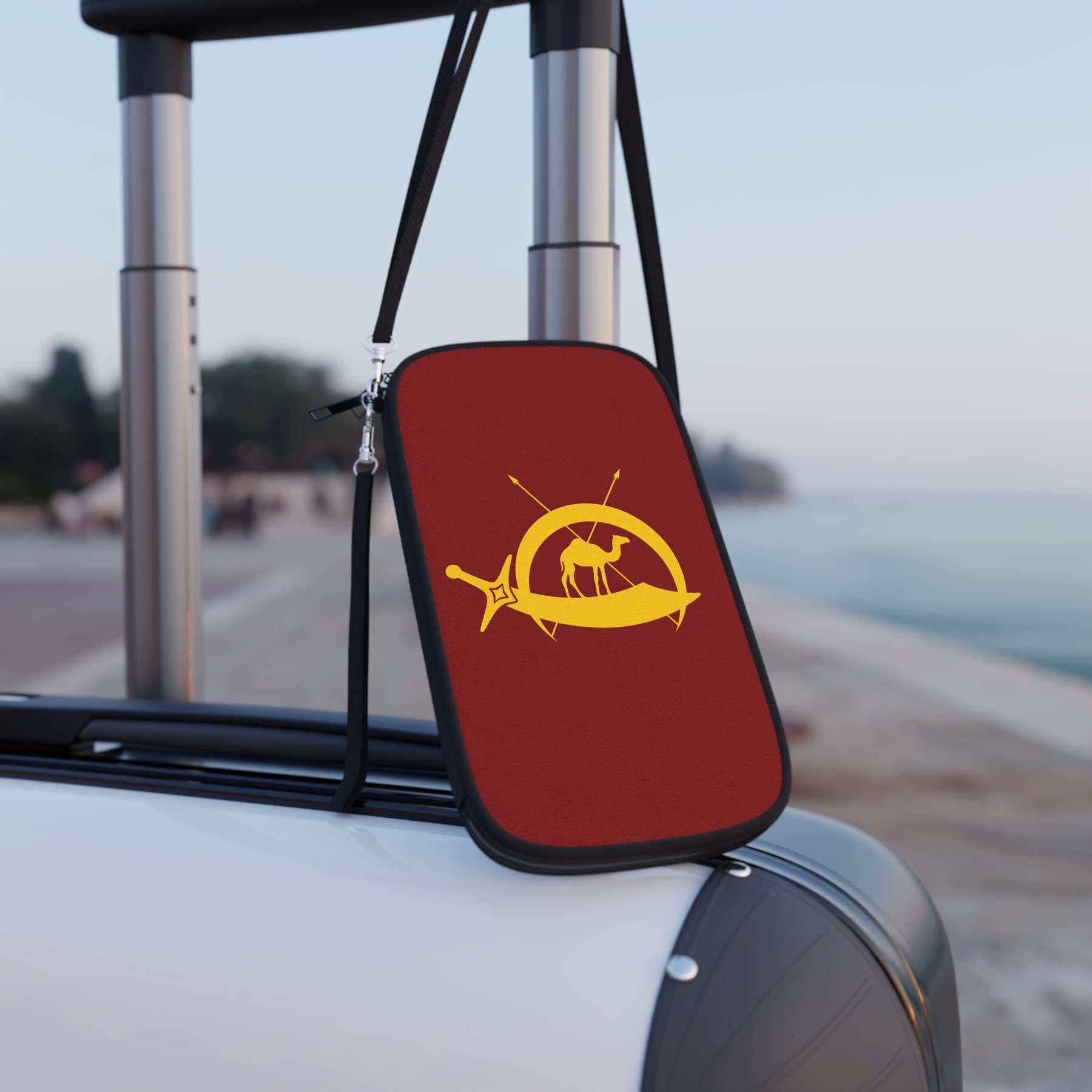 DOKO Passport Wallet - Maroon & Yellow With Shoulder & Wrist Strap - Bricks Masons