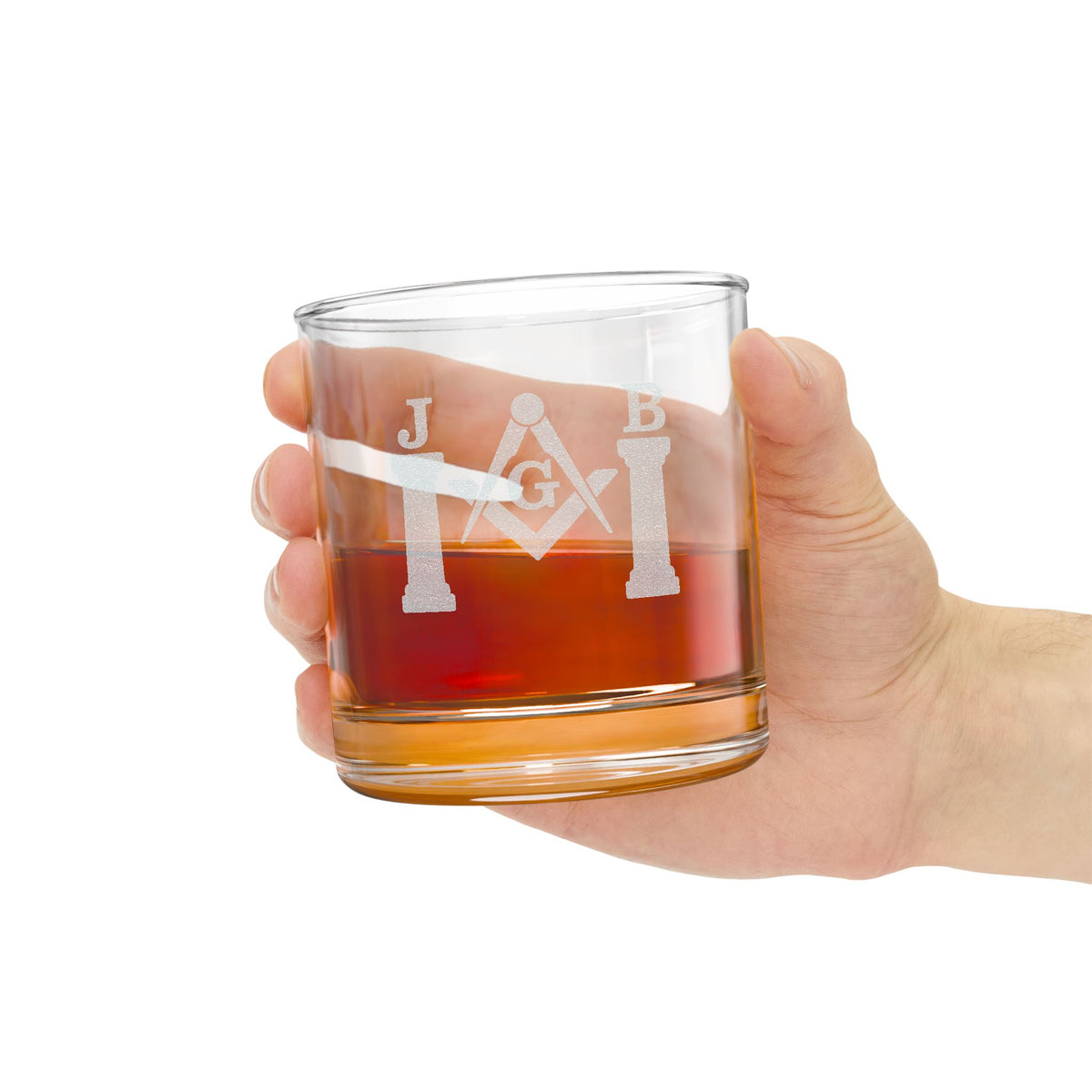 Master Mason Blue Lodge Whiskey Glass - Square & Compasses with Twin J&B Pillars