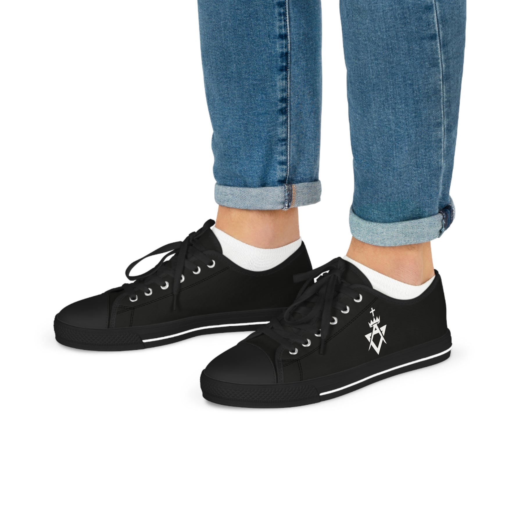 Allied Masonic Degrees Sneaker - Low Top Sneaker Black & White AMD White Emblem - Bricks Masons
