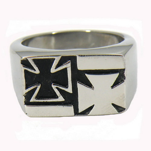 Knights Templar Commandery Ring - Double Cross Stainless Steel Silver Ring - Bricks Masons