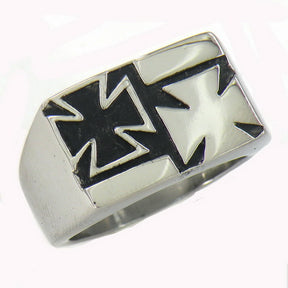 Knights Templar Commandery Ring - Double Cross Stainless Steel Silver Ring - Bricks Masons
