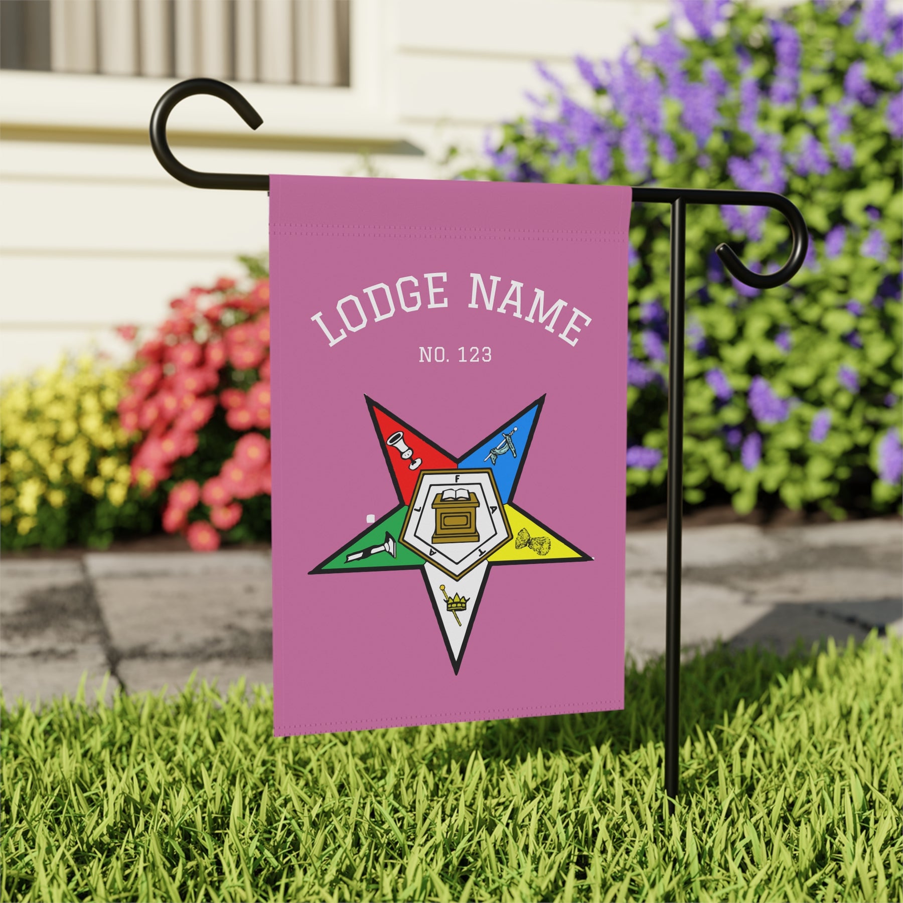 OES Yard Flag - Colorful Star With Personalization - Bricks Masons