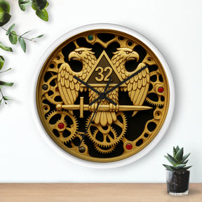 32nd Degree Scottish Rite Clock - Double Headed Eagle with Open Gear - Bricks Masons