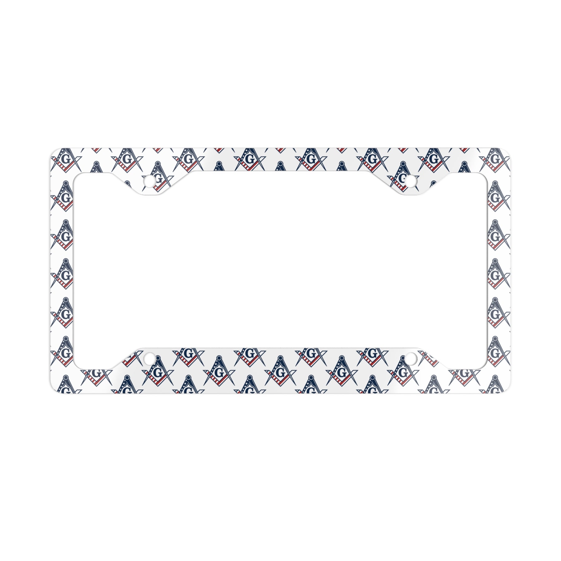 Master Mason Blue Lodge License Plate Frame - Square & Compass G with US Flag - Bricks Masons