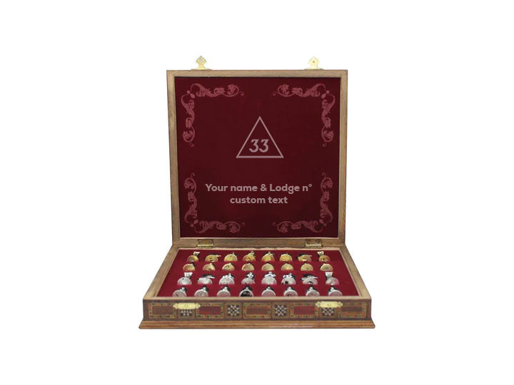 33rd Degree Scottish Rite Chess Set - Wood Mosaic Pattern - Bricks Masons