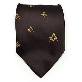 Master Mason Blue Lodge Necktie - Brown with Square & Compass G