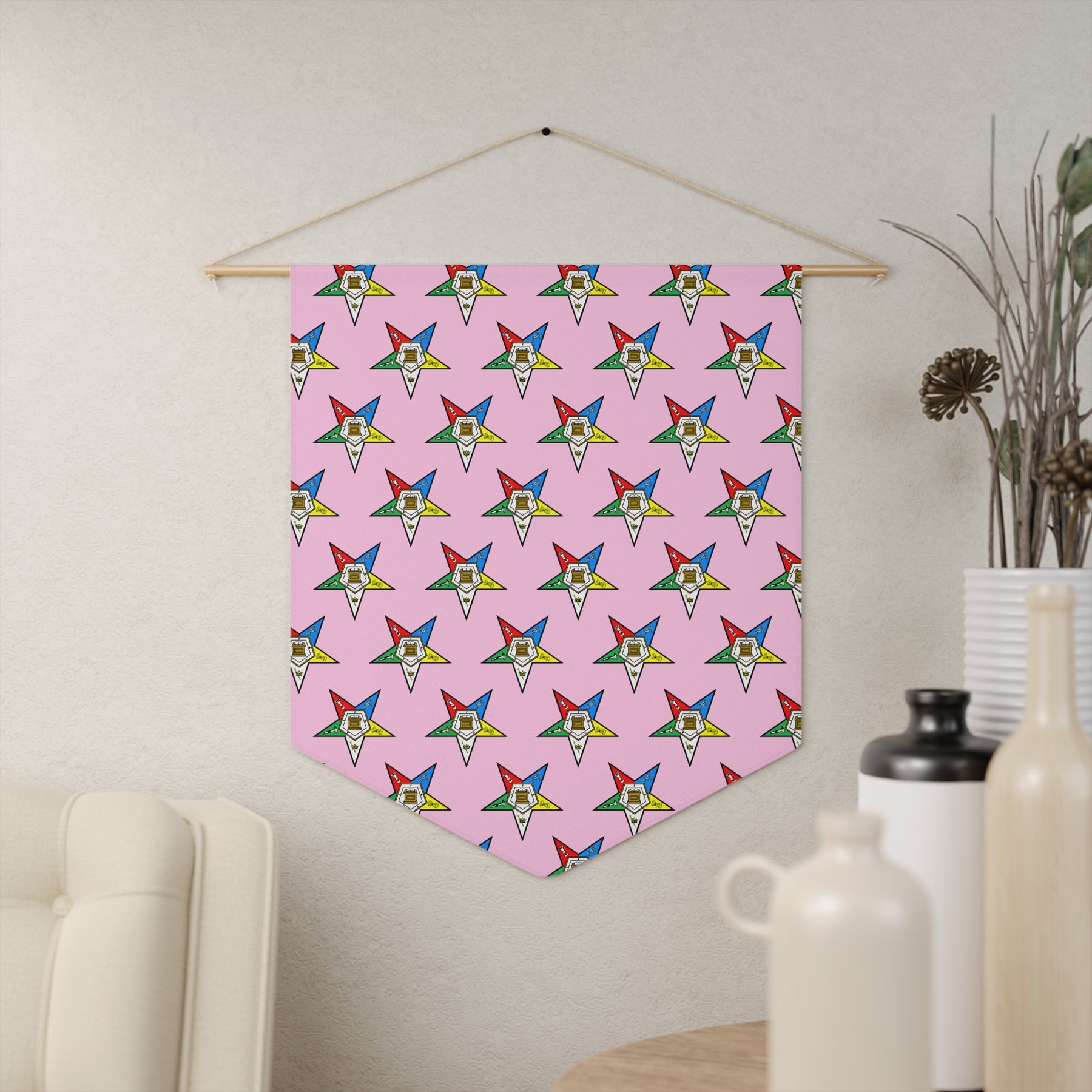 OES Pennant - Colorful Eastern Star Pattern - Bricks Masons