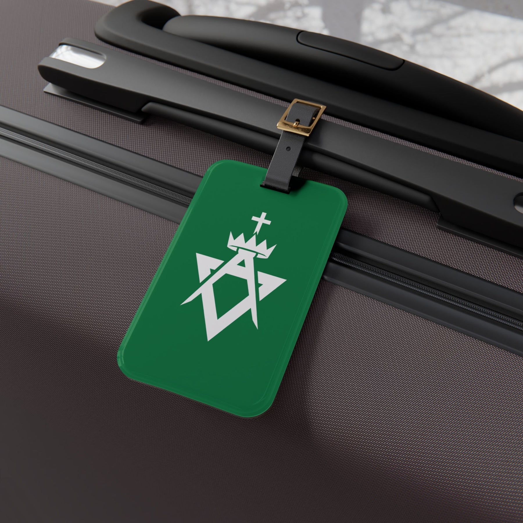 Allied Masonic Degrees Luggage Tag - Green With Black Leather Strap - Bricks Masons