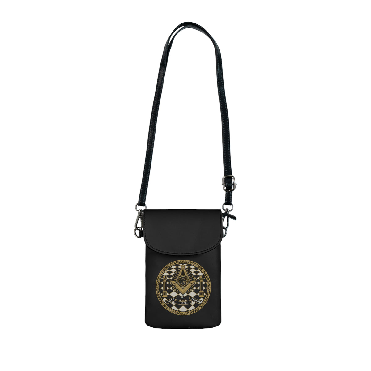 Master Mason Blue Lodge Cell Phone Wallet - Faith Hope Charity Microfiber Leather - Bricks Masons