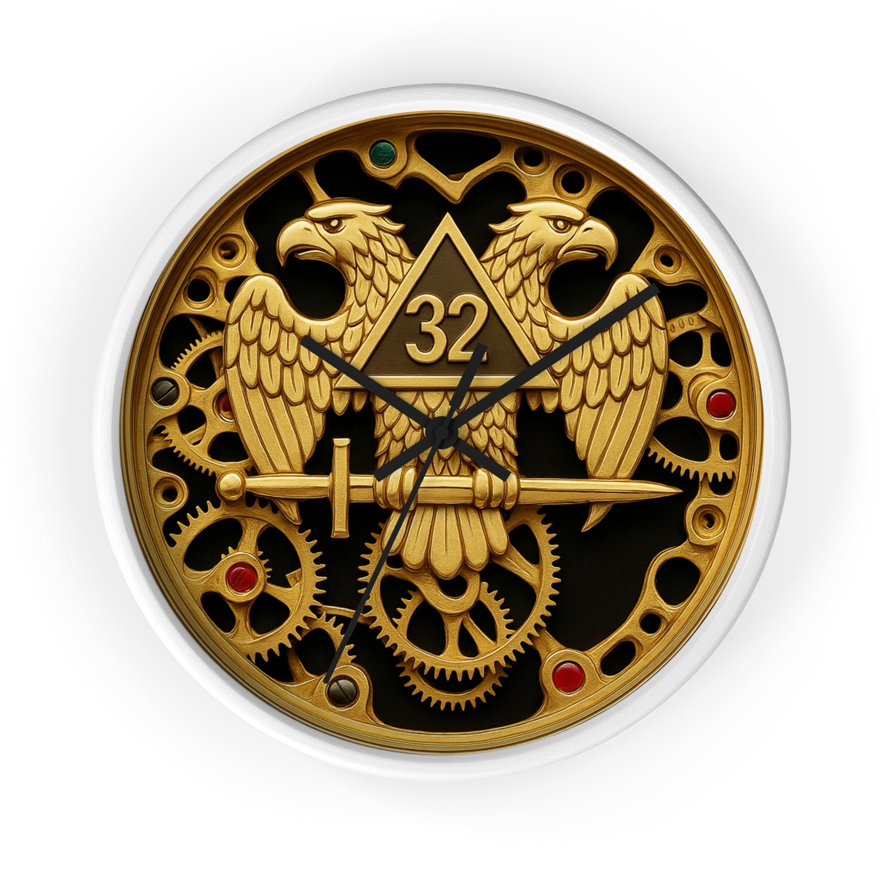 32nd Degree Scottish Rite Clock - Double Headed Eagle with Open Gear - Bricks Masons