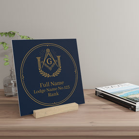 Master Mason Blue Lodge Plaque - S&C G with Pillars and Wreath with Personalization - Bricks Masons