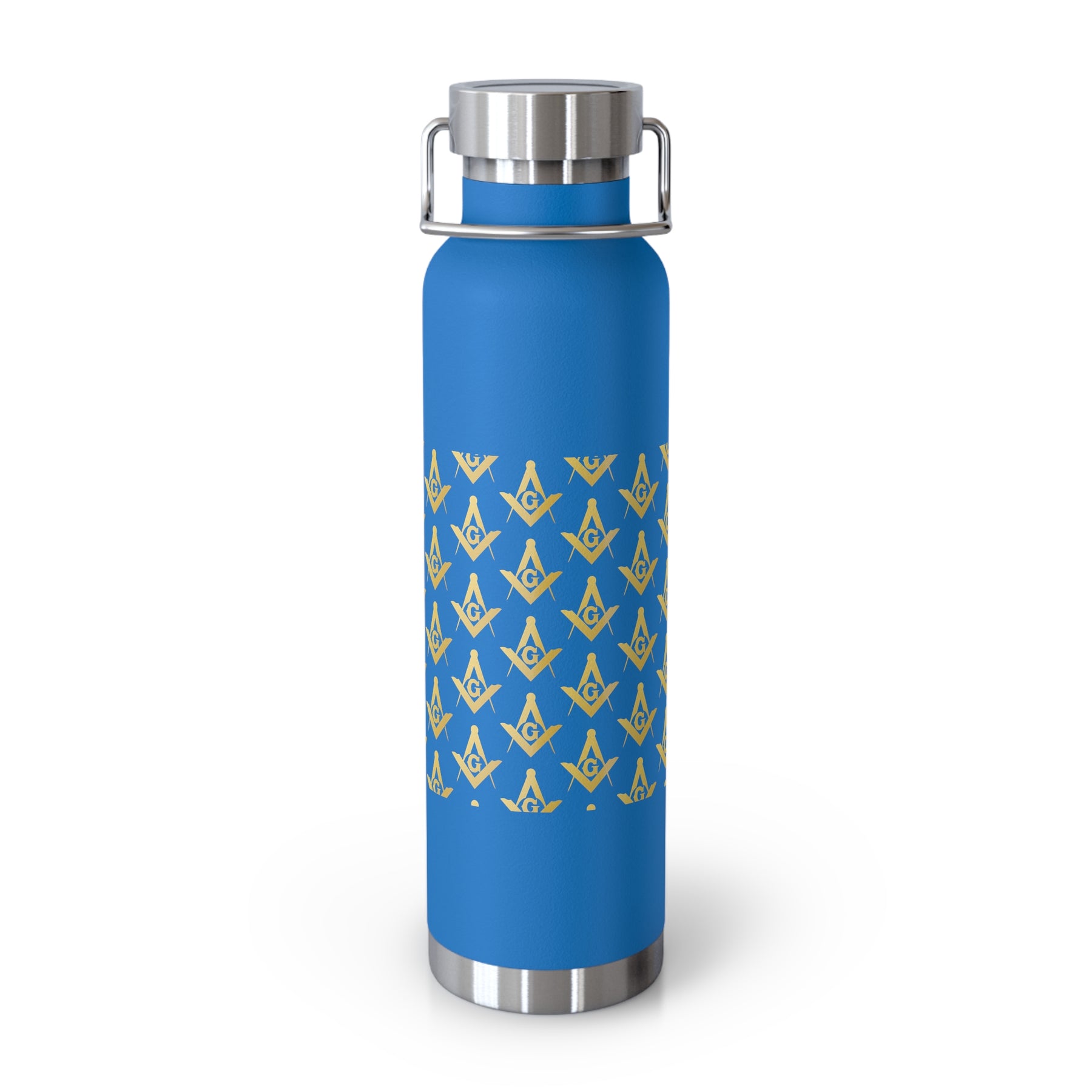 Master Mason Blue Lodge Flask - Gold Square & Compass G Copper Vacuum Insulated