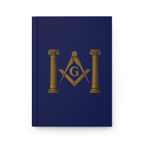 Master Mason Blue Lodge Journal - Gold Square & Compass G with Twin Pillars - Bricks Masons