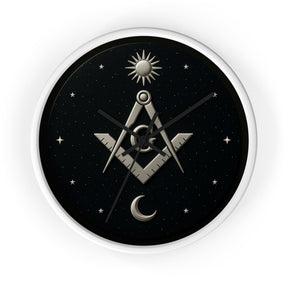 Master Mason Blue Lodge Clock - S&C on Wooden Frame with Plexiglass Cover - Bricks Masons