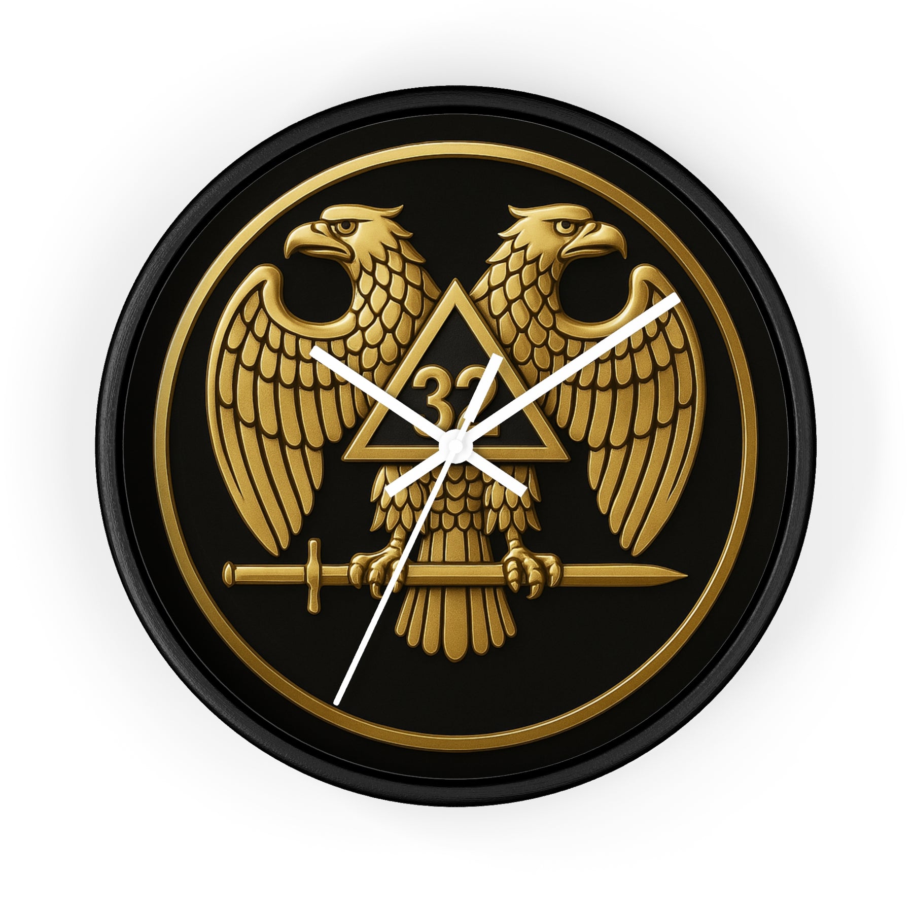 32nd Degree Scottish Rite Clock - Double Headed Eagle Emblem on Wood Frame - Bricks Masons