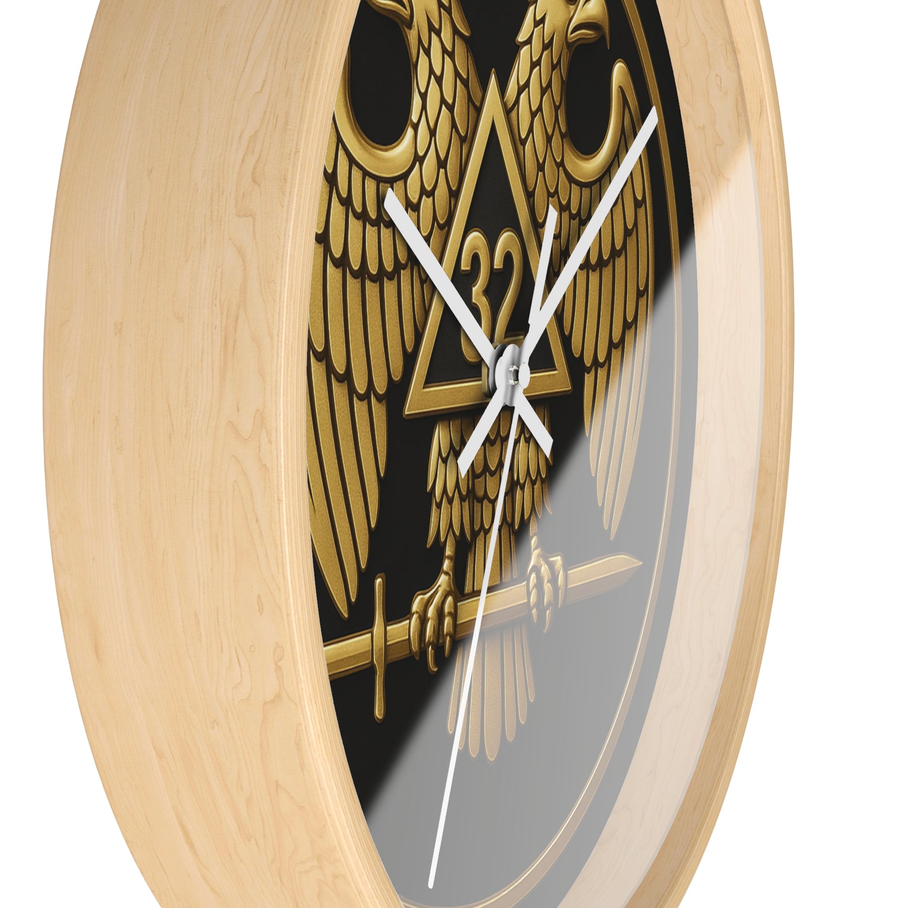 32nd Degree Scottish Rite Clock - Double Headed Eagle Emblem on Wood Frame - Bricks Masons