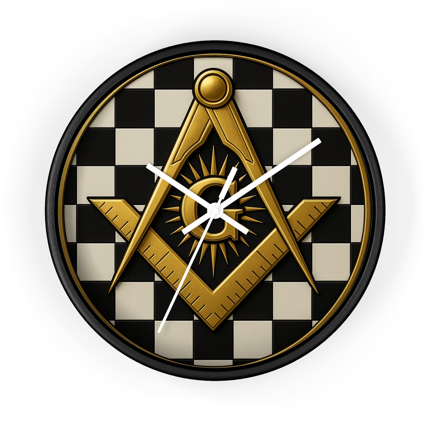 Master Mason Blue Lodge Clock - G and Square & Compass Checkered Dial - Bricks Masons