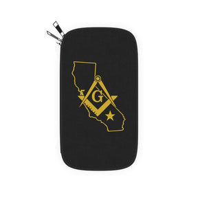 Master Mason Blue Lodge Passport Wallet - California Mason With Shoulder & Wrist Strap - Bricks Masons
