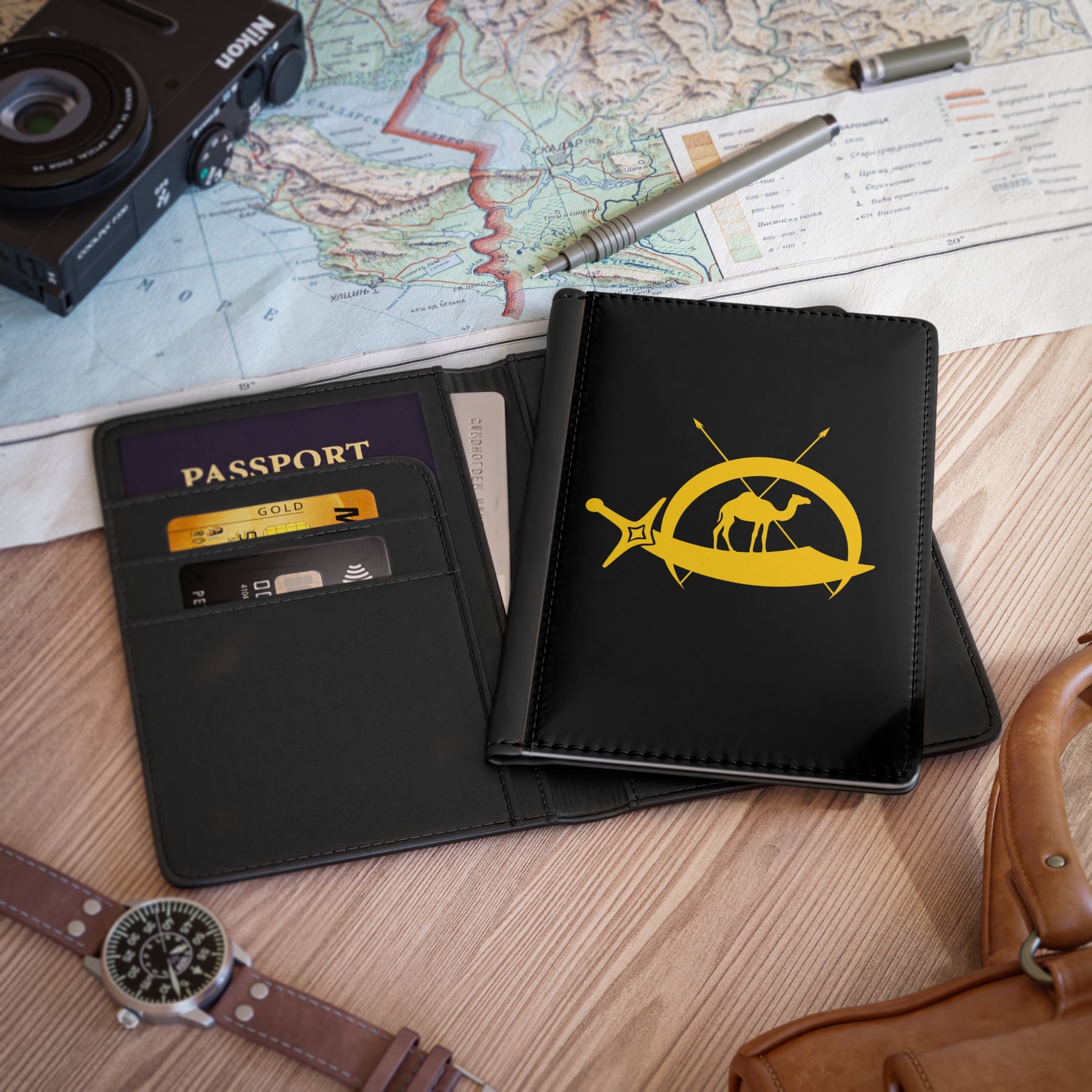 DOKO Passport Cover - Black PU Leather With Inner Compartments - Bricks Masons