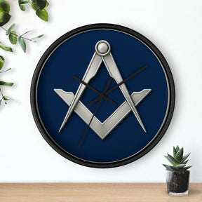 Master Mason Blue Lodge Clock - Minimalist Square & Compass in Wooden Frame - Bricks Masons