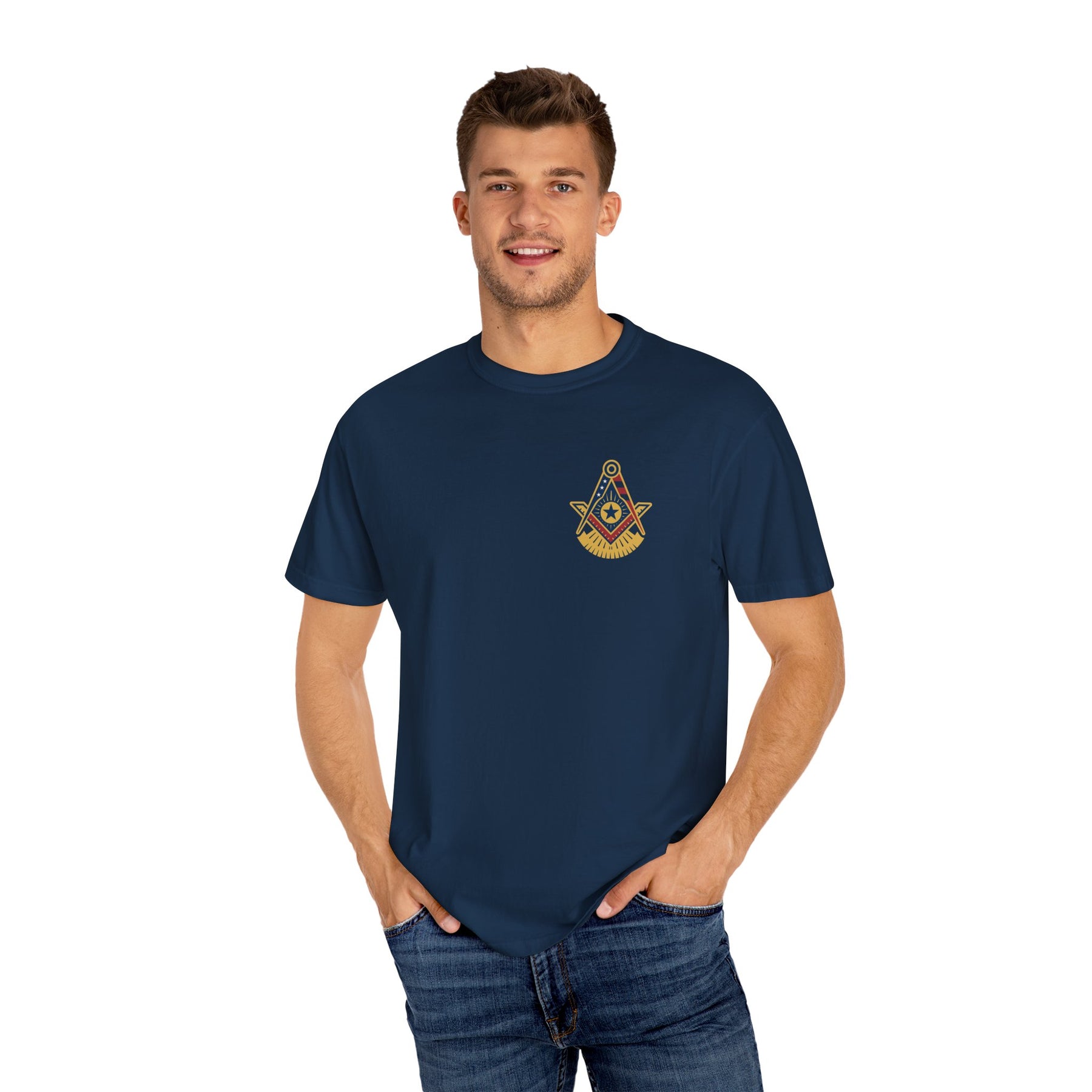 Past Master Blue Lodge T-Shirt - Garment-Dyed US Flag - Bricks Masons