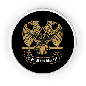 32nd Degree Scottish Rite Clock - Double Headed Eagle on Black Dial with Motto - Bricks Masons