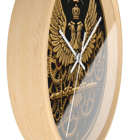 33rd Degree Scottish Rite Clock - Open Gear Eagle on Wood Frame With Plexiglass Face - Bricks Masons