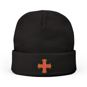 Red Cross of Constantine Beanie - Knit Embroidery Emblem - Bricks Masons