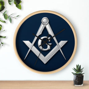 Master Mason Blue Lodge Clock - S&C G Emblem on Wood Frame - Bricks Masons