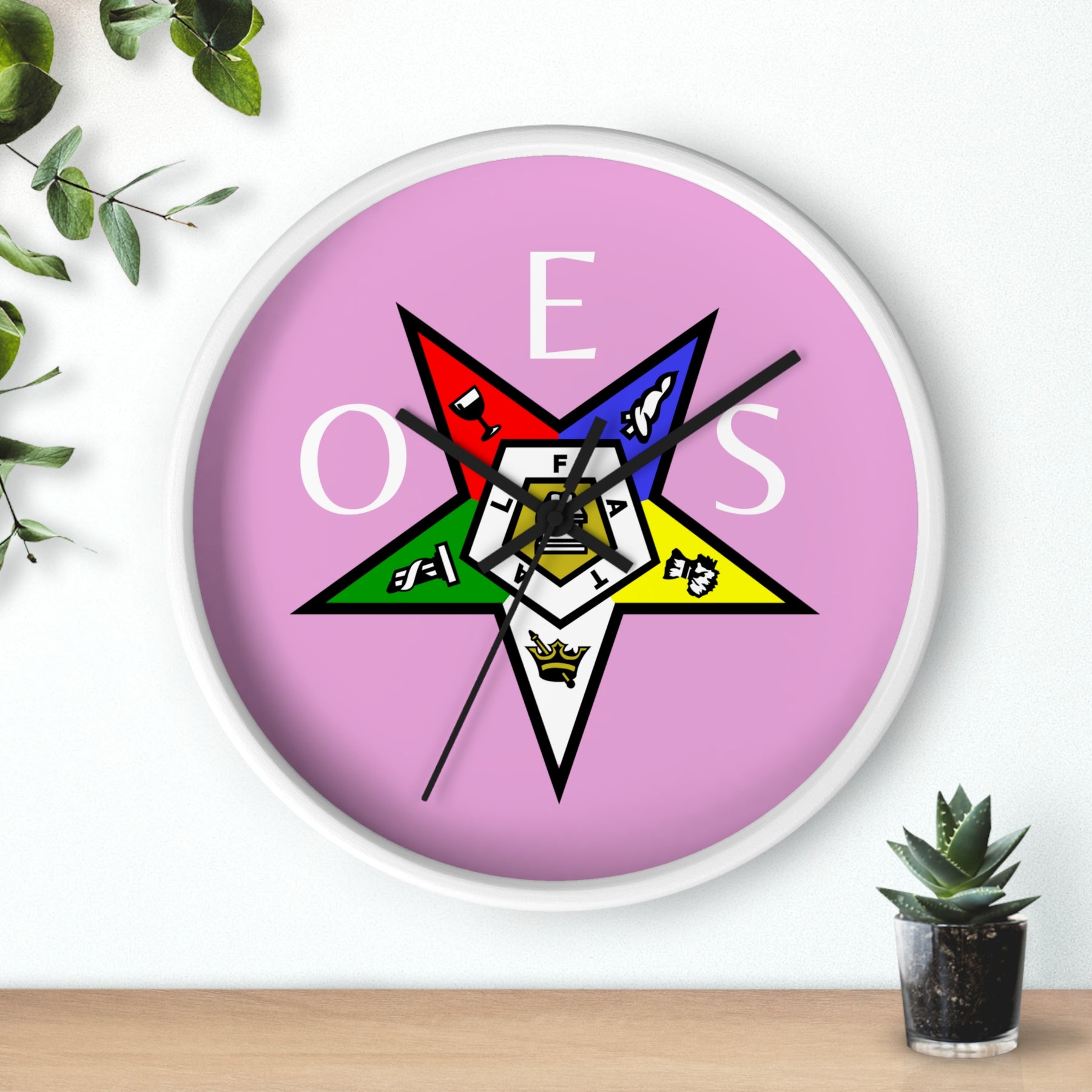 OES Clock - Pink Dial with OES Emblem and Inscription - Bricks Masons