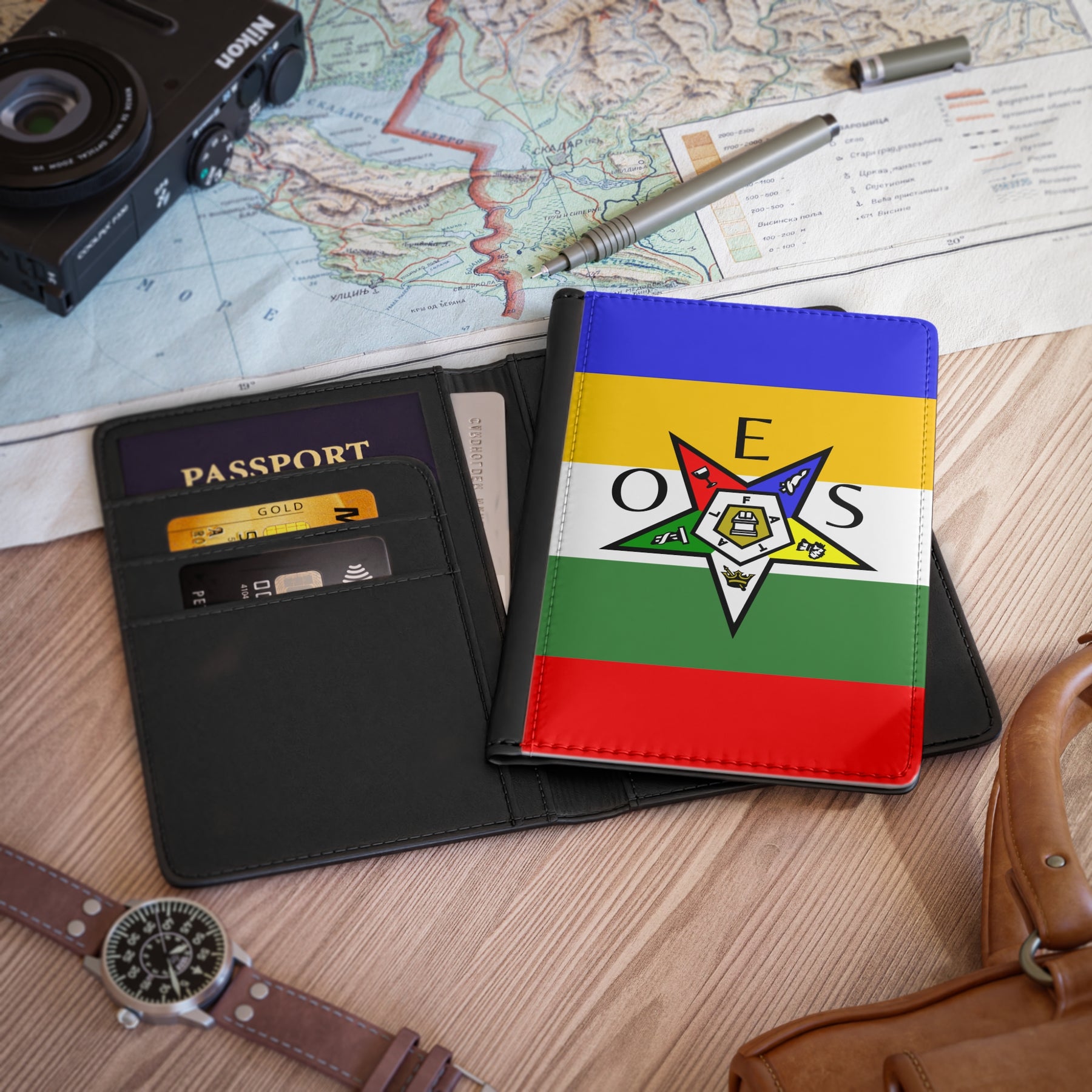 OES Passport Cover - Colorful Star With Inner Compartments - Bricks Masons