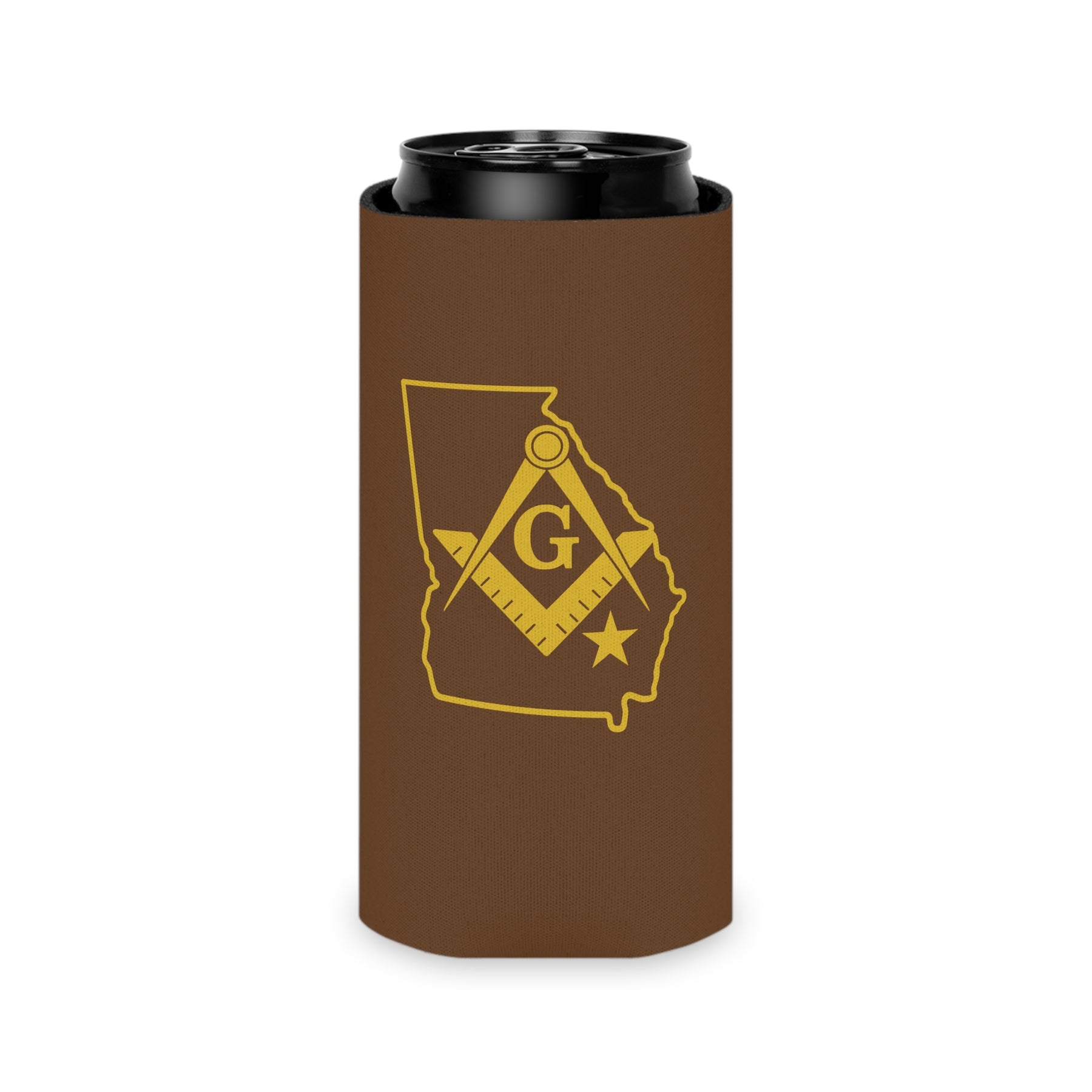 Master Mason Blue Lodge Can Cooler - Georgia Mason Brown Color - Bricks Masons