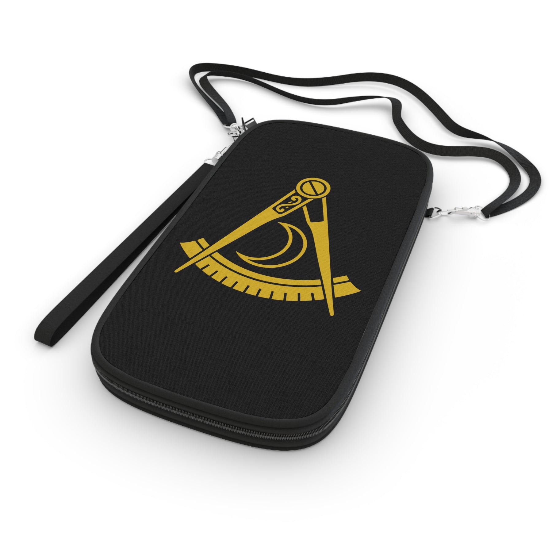 District Deputy Grand Master Blue Lodge Passport Wallet - Black With Shoulder & Wrist Strap - Bricks Masons