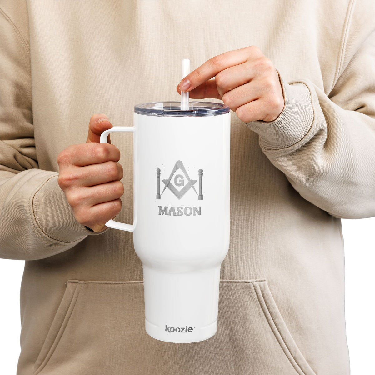 Master Mason Blue Lodge Ringneck Tumbler - Square & Compass G with Twin Pillars