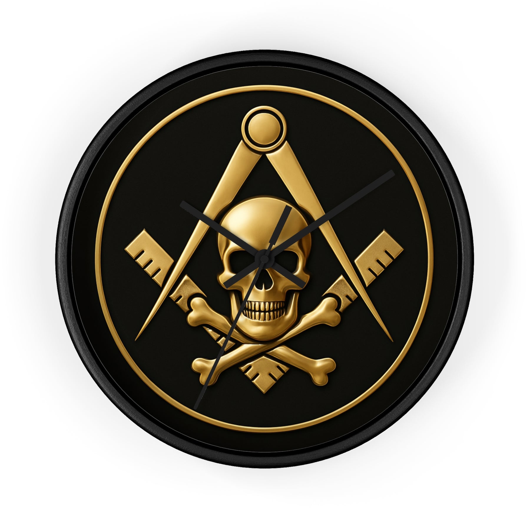 Widows Sons Clock - Square & Compass with Skull Emblem on Wooden Frame - Bricks Masons