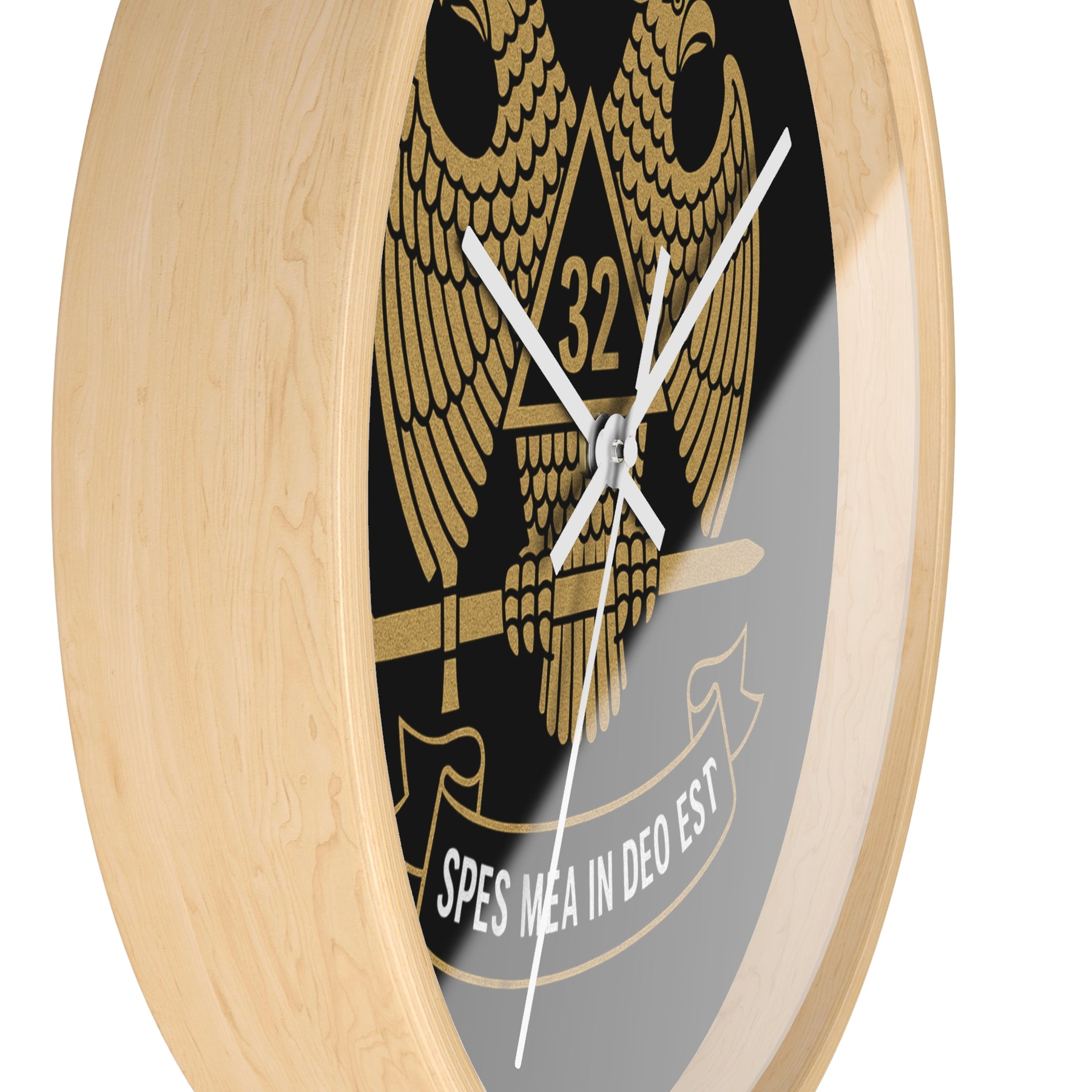 32nd Degree Scottish Rite Clock - Double Headed Eagle on Black Dial with Motto - Bricks Masons